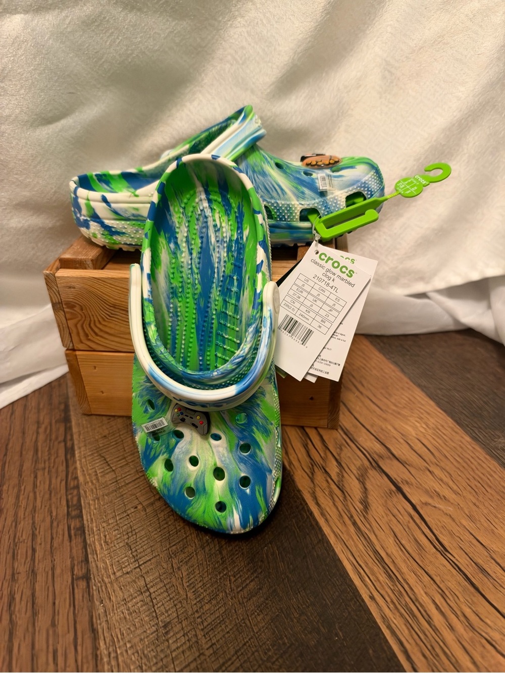 CROCS Kids' Blue & Green Swirl Glow in the Dark Classic Clog